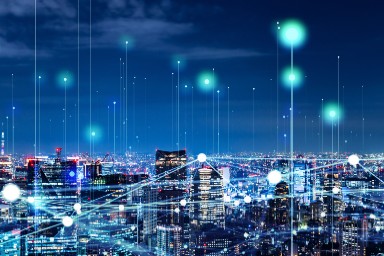 night city scape with network points